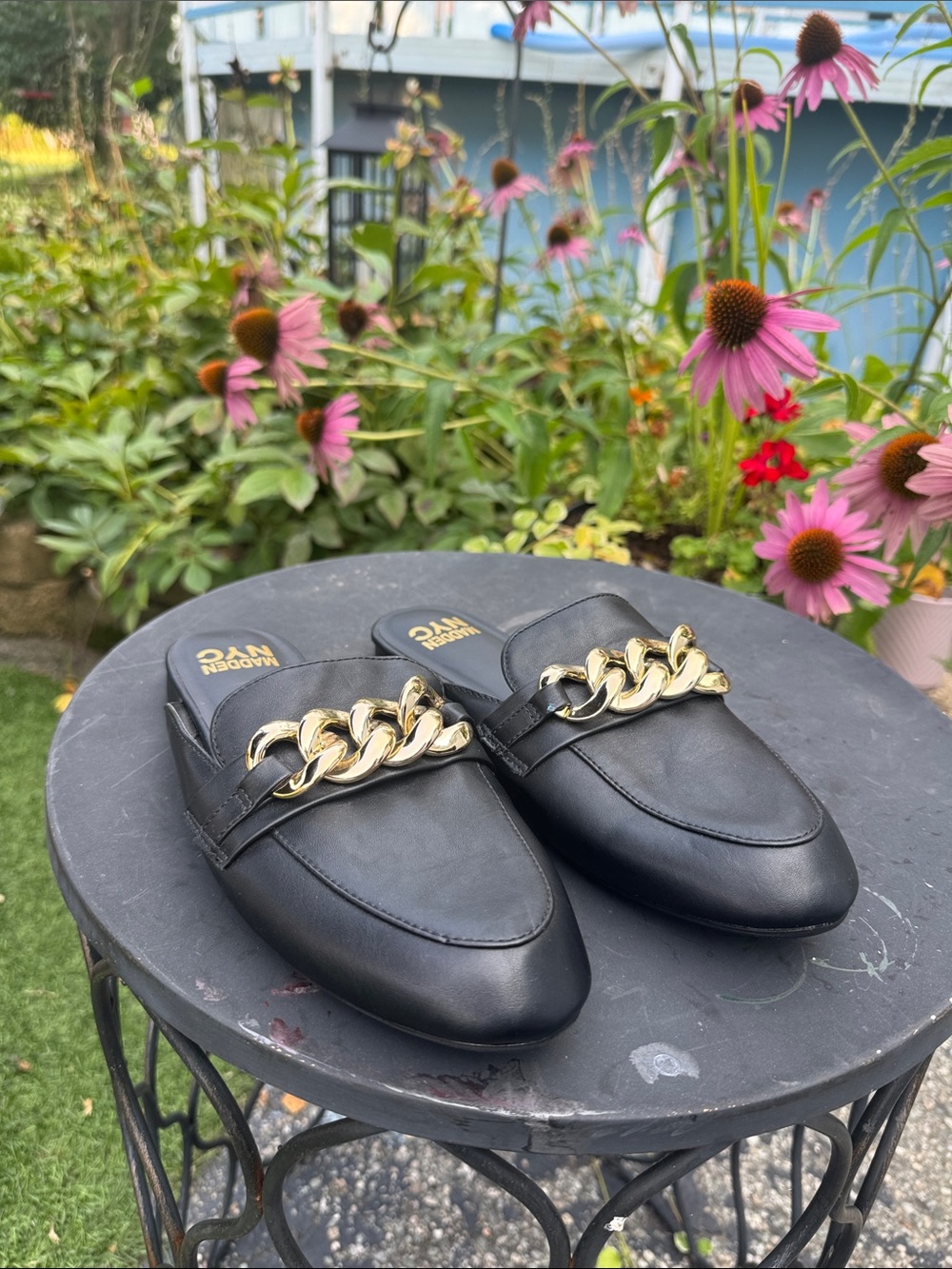 Black Slip-On Chain-Trim Leather Loafers